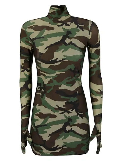 Vetements Camouflage Mini Dress With Gloves In Green