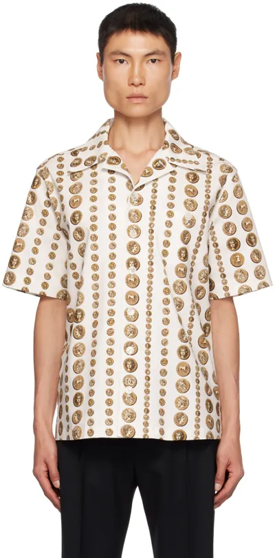 Dolce & Gabbana White Printed Shirt In Ha4pg Monete Fdo Bco