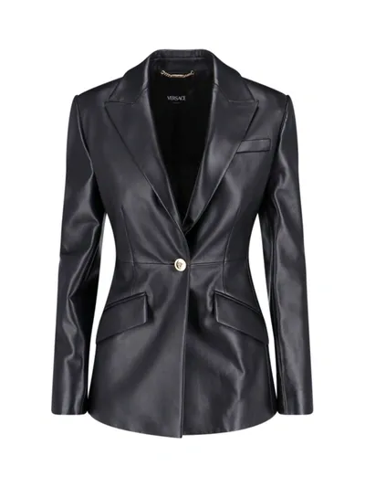 Versace Single-breasted Leather Blazer Jackets Black