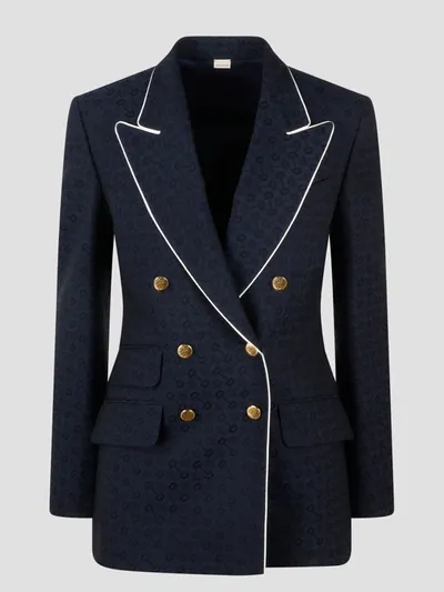 Gucci Horsebit Jacquard Blazer In Blue