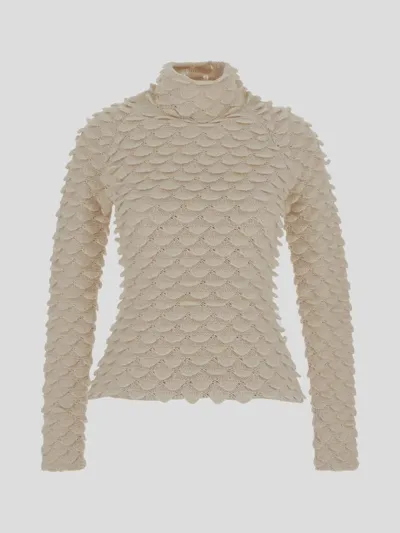 Bottega Veneta Fish Scale Wool Sweater In Beige