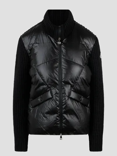 Moncler Padded Wool Cardigan In Black