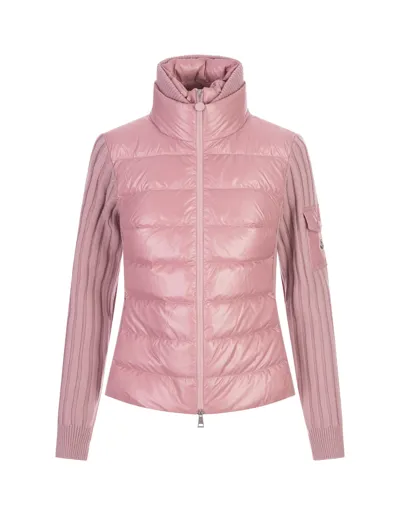 Moncler Nylon-trimmed Wool Cardigan In Rosa