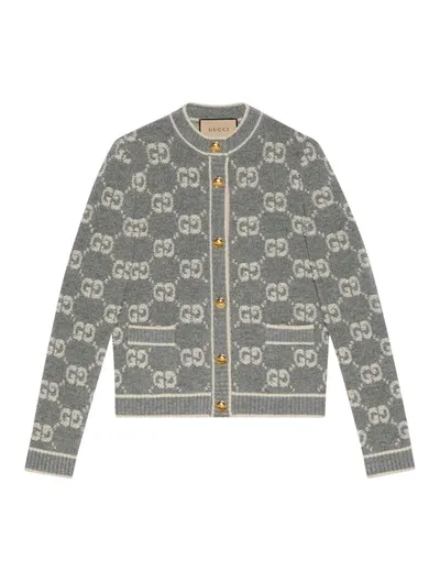 Gucci Gg Jacquard Boucle Cardigan In Gray