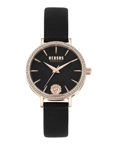 Versus Women's Three-hand Quartz Mar Vista Black Leather Strap 34mm In Rose Gold