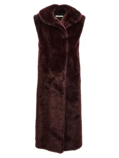 Philosophy Extra Long Faux Fur Vest Gilet Red In Maroon