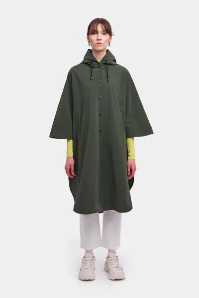 Stutterheim Concert Print Matte Poncho In Dark Green