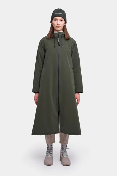 Stutterheim Mosebacke Long Matte Winter Jacket In Dark Green