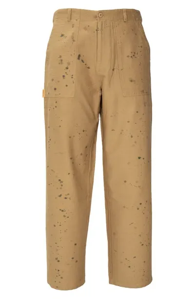 Round Two Paint Splatter Slub Pants In Dark Khaki