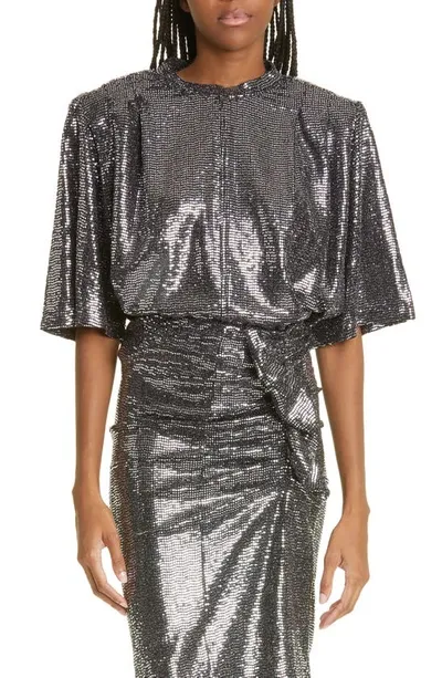 Isabel Marant Étoile Delfi Sequin Blouson Top In Silver