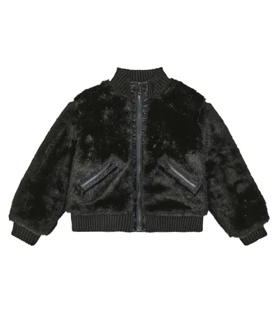 Dolce & Gabbana Kids' Faux-fur Mock-neck Jacket In Black