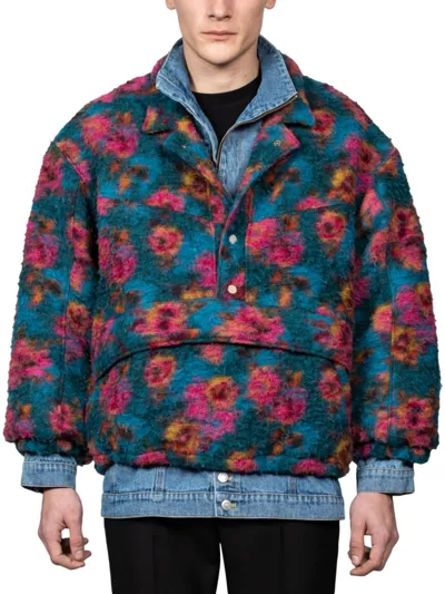 Egonlab Floral-print High-neck Bomber Jacket In Denim Multi