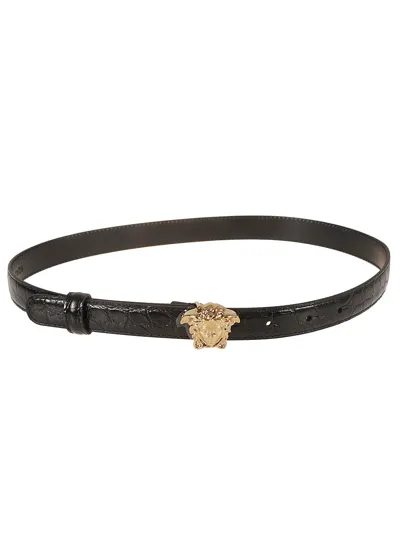 Versace Medusa Logo Belt In Black/gold