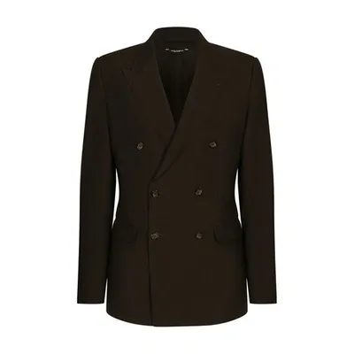 Dolce & Gabbana Double-breasted Linen Blazer In Brown