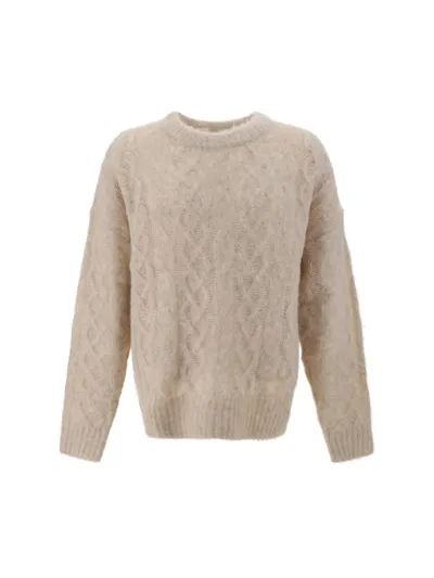 Isabel Marant Cableknit Crewneck Sweater In Beige