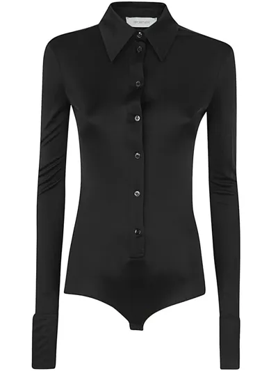 Sportmax Long-sleeved Buttoned Bodysuit In Black