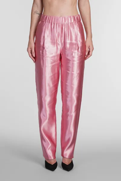 Giorgio Armani Pleated Silk & Linen Straight Pants In Pink