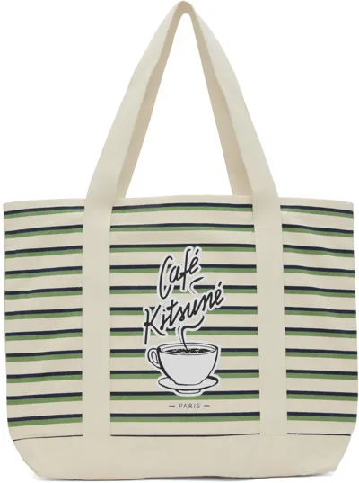 Maison Kitsuné Off-white Coffee Cup Tote In S323 Matcha/white/na