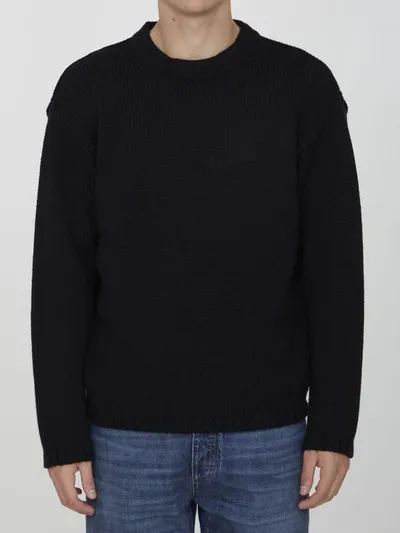 Ten C Fine Knit Wool Jumper In Black