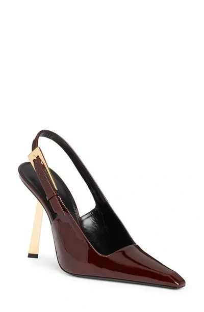 Saint Laurent Lee 110mm Patent-leather Slingback Pumps In Marron Glace