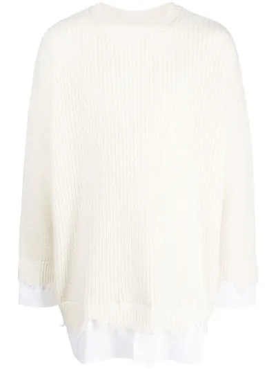 Mm6 Maison Margiela Layered Distressed Crochet-knit Jumper In White