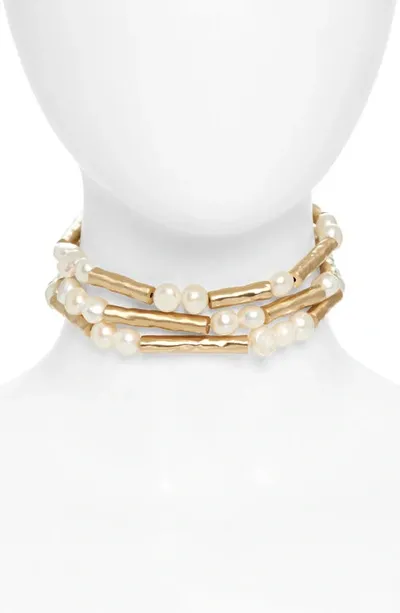 Cult Gaia Zabelle Cultured Pearl Choker Necklace, 11.5-18 In White/gold