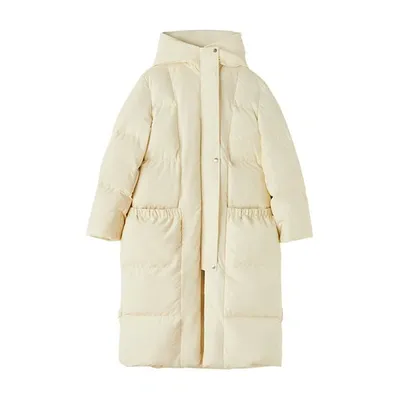 Jil Sander Hooded Quilted Down Coat In Beige