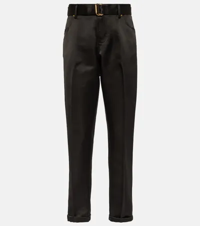 Tom Ford Silk Straight-leg Pants In Black