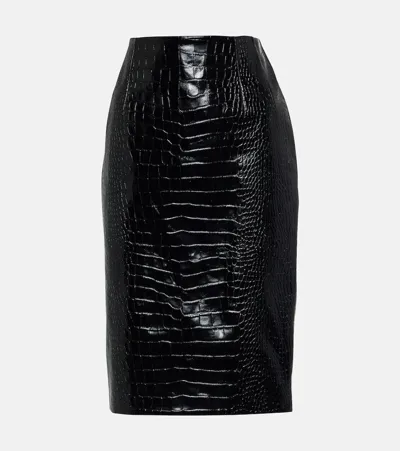 Balenciaga Croco Print Leather Midi Skirt In Black