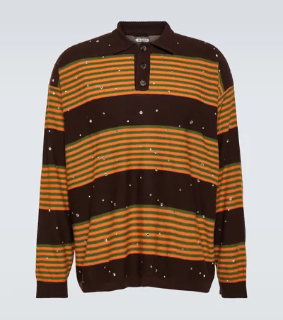 Bode Embellished Wool Polo Sweater In Brmlt Brown Multi