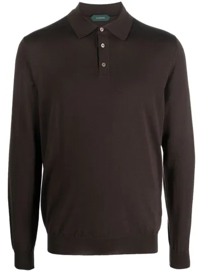 Zanone Knit Polo Shirt In Brown