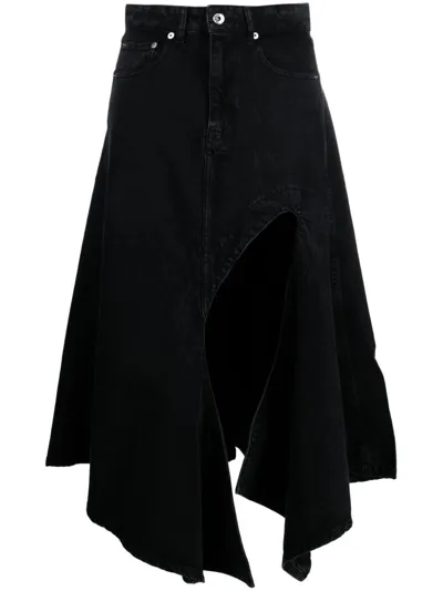 Y/project Cutout Denim Midi Skirt In Black