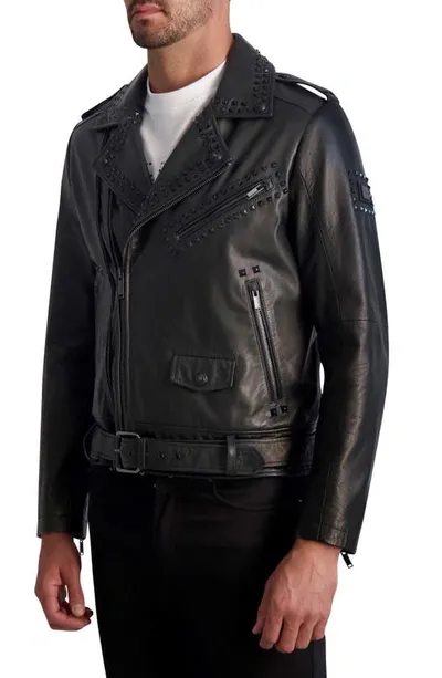 Karl Lagerfeld Studded Leather Biker Jacket In Black