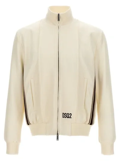 Dsquared2 Tailored Wool Blend Track Jacket In Off-white