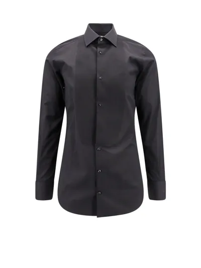 Dolce & Gabbana Cotton Shirt With Frontal Plastron In Black