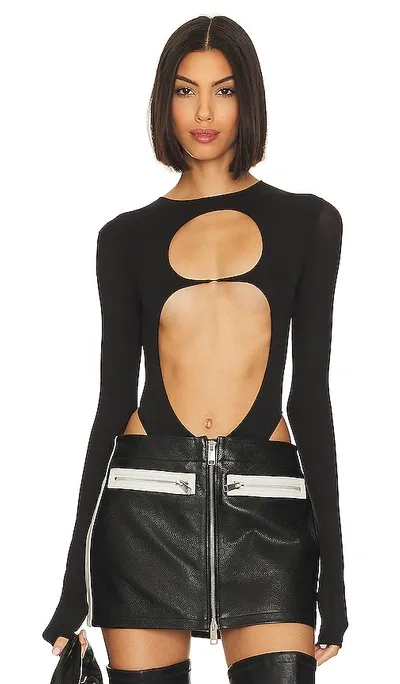 Laquan Smith Long Sleeve Bodysuit With Chest Cutout In Black