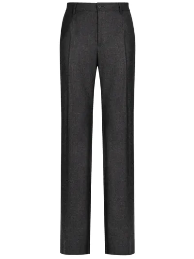 Dolce & Gabbana Stretch Flannel Straight-leg Pants In Grey