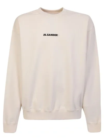 Jil Sander White Logo Cream Hoodie In Neutrals