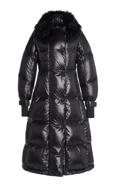 Moncler Chamoille Long Down Coat In Black