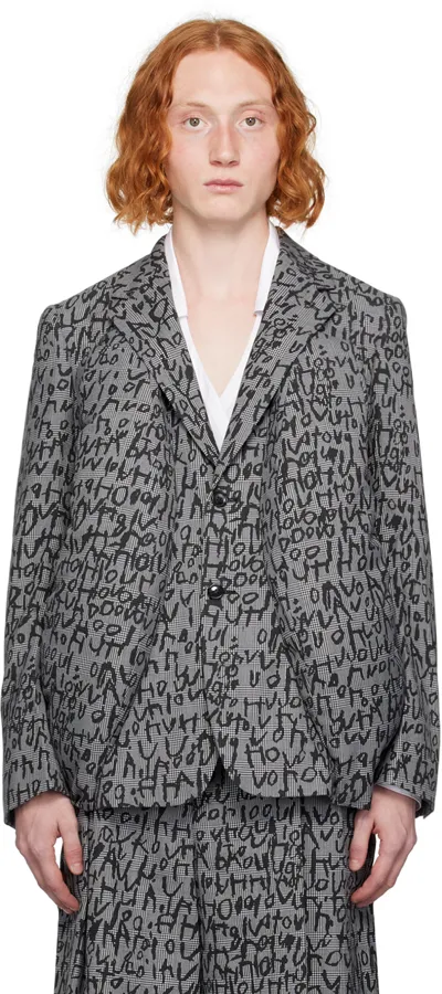 Comme Des Garçons Homme Deux Graphic-print Single-breast Blazer In Black