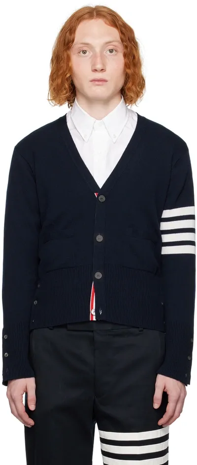 Thom Browne Navy 4-bar Cardigan In 415 Navy