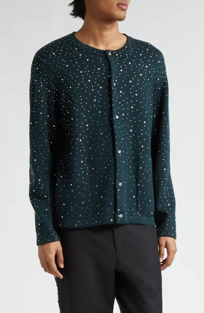 Bode Crystal-embellished Merino Cardigan In Green