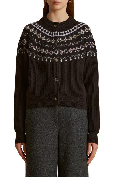 Khaite Michaela Fair Isle Ribbed Cashmere-blend Cardigan In Brown,multi