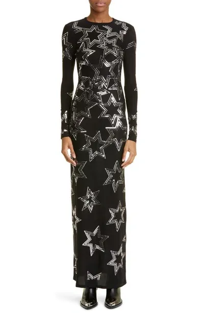 Rabanne Sequin-stars Long-sleeve Maxi Dress In Black