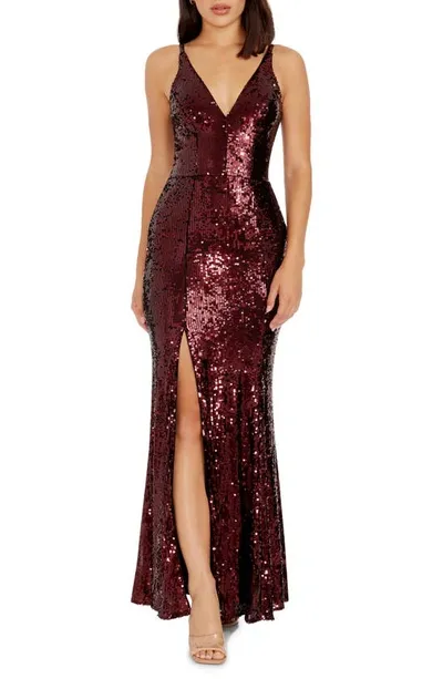 Dress The Population Iris Sequin Gown In Port