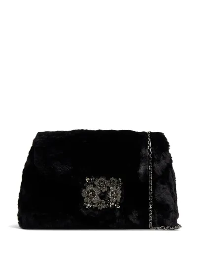 Roger Vivier Mini Rv Bouquet Faux Fur Clutch In Black