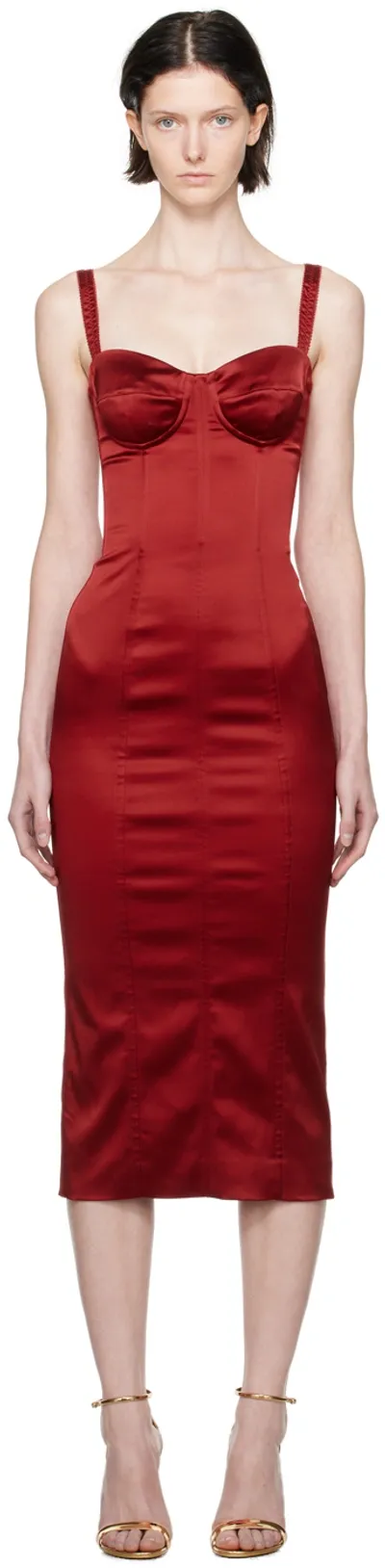 Dolce & Gabbana Sweetheart-neck Silk Midi Dress In Red