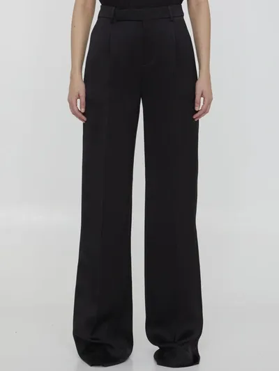 Saint Laurent Pleated Velvet Flared Pants In Black