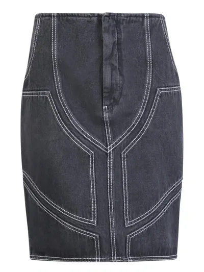 Off-white Denim Midi Skirt In Grey