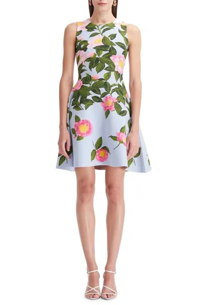 Oscar De La Renta Camellia Jacquard Dress In Pink Pale Blue